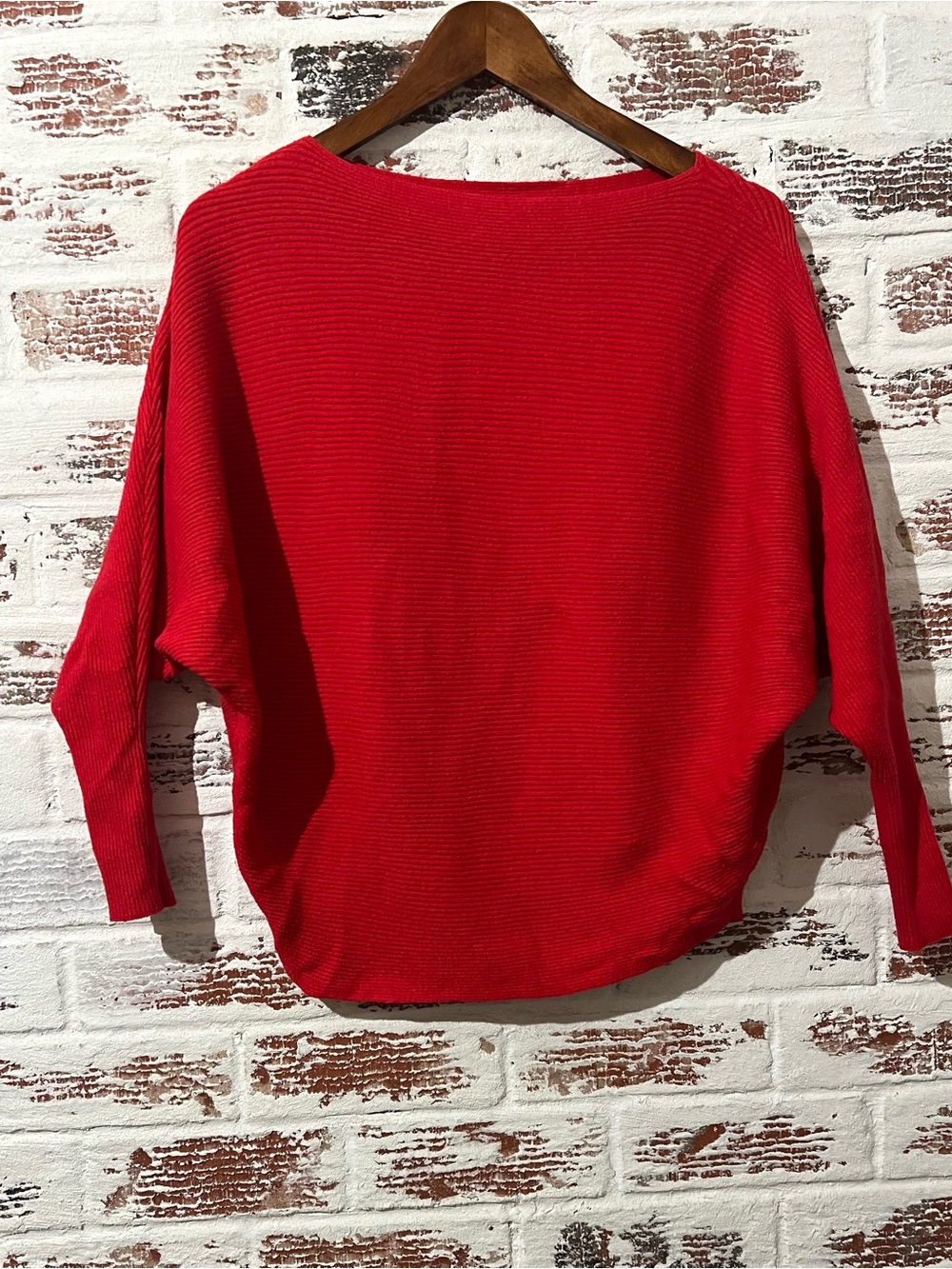 Philosophy Red Ribbed Boatneck Sweater Medium Batwing Knit Pullover Top